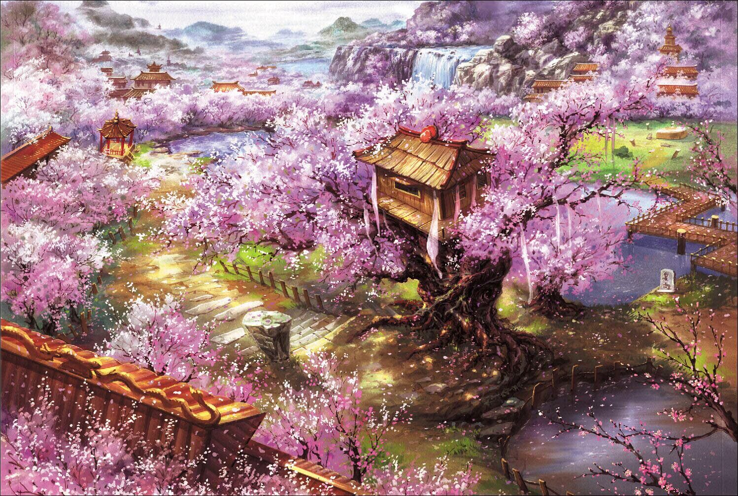 【艺臣】成人1000片木质拼图唯美风景卡通智力玩具 樱花山庄