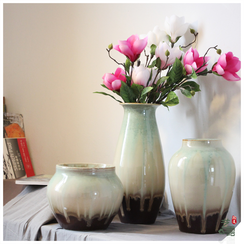 Art show of rural Chinese modern jingdezhen ceramic color glaze vase three - piece sitting room place ornament