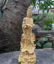 Small leaf boxwood carving carving carved solid wood Chinese home carving crafts figure Buddha statue ornaments to send Zi Guanyin