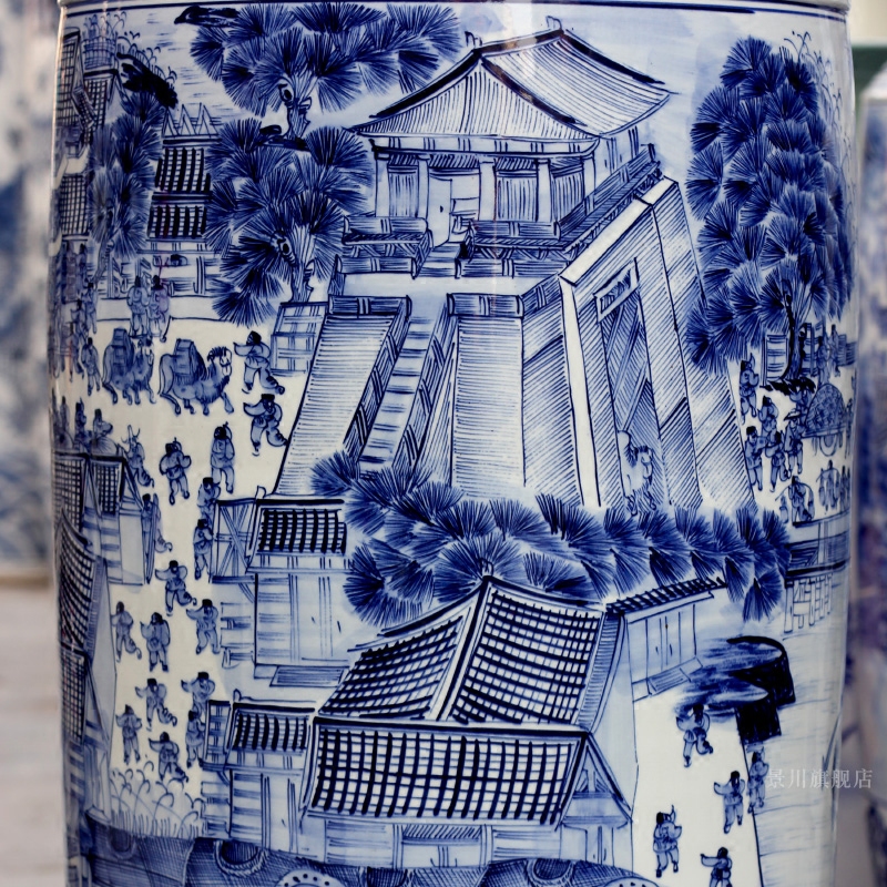 Blue and white porcelain of jingdezhen ceramics hand - made ching Ming vase painting of large sitting room adornment is placed hotel