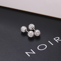 Korean Version Fashion Super Flash Full Drill Ball Double Head Earrings Titanium Steel Fancy Double Ball Screw Earbone Nail Earrings Ornament