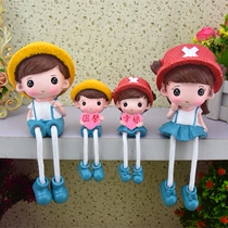 Creative home accessories Cartoon Doll cartoon cute home shelf ornaments happy family four hanging foot doll