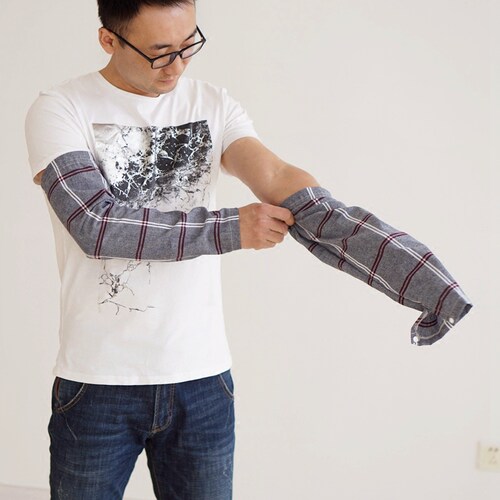 纯棉布防晒袖套男士 夏季大码胖人宽松加肥手臂套袖开车骑行护袖_7折