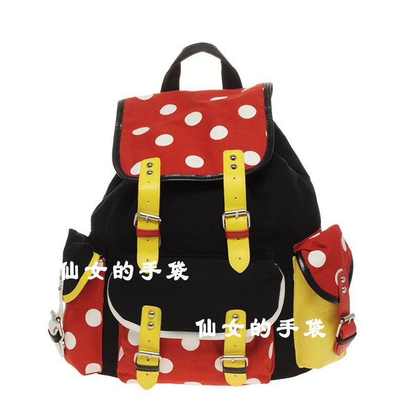 长在面包树上的女人唐嫣同款双肩包程韵帆布波点双肩背书包