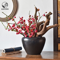 New Chinese Zen simulation plum blossom flower art potted Vase decoration model room indoor entrance hotel soft decoration