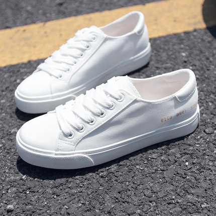 人本帆布鞋女生平底街拍小白鞋子球鞋2018春