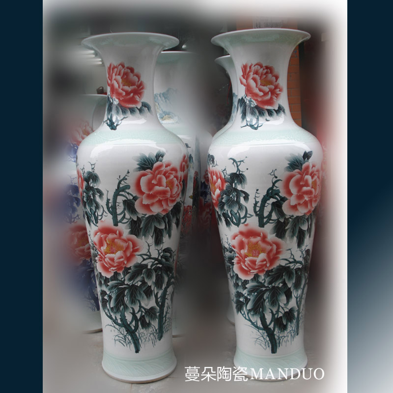 Jingdezhen 1.4 1.6 meters high ground porcelain vase I living room furnishings elegant vase peony riches and honour