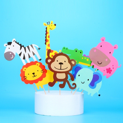 大象小象情景生日快乐蛋糕装饰动物插件插牌插牌儿童插卡动物派对
