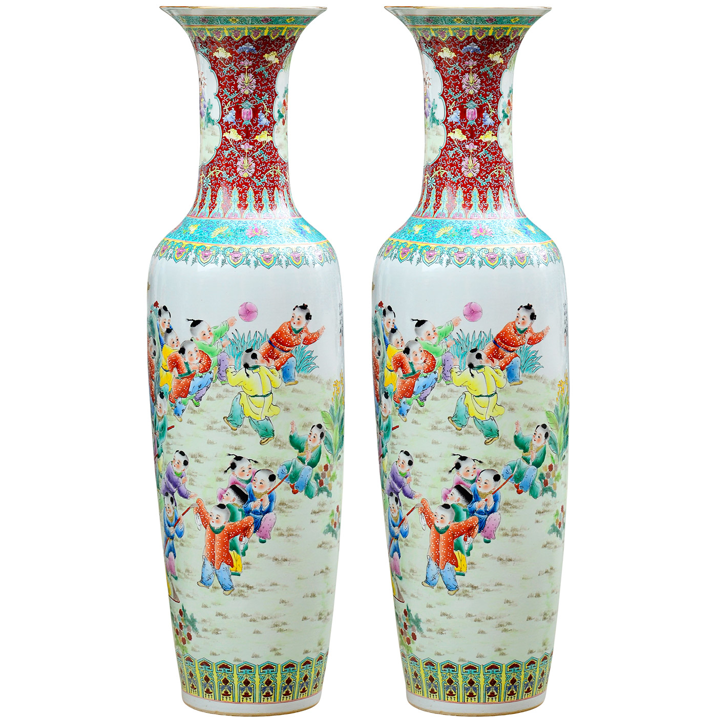 Jingdezhen ceramics antique hand - made scenery peony home sitting room hotel adornment furnishing articles of large vase