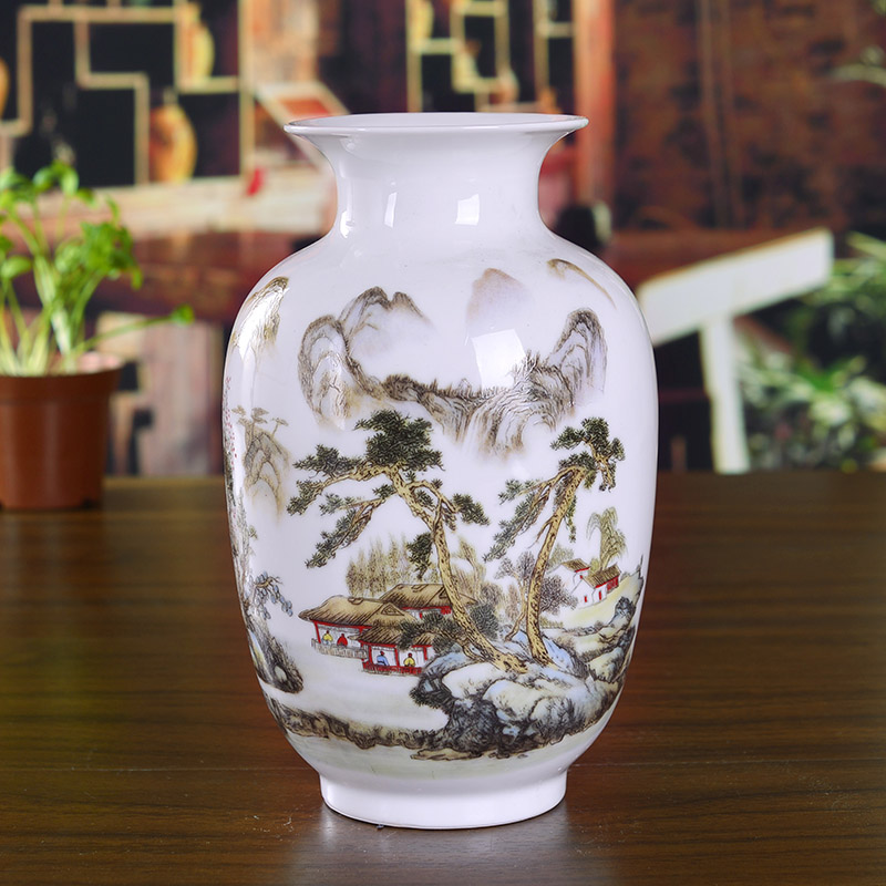 Jingdezhen ceramics famille rose porcelain vase landscape painting of flowers and household decoration in modern jewelry crafts are sitting room