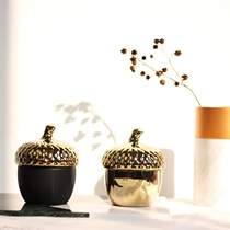 Clearance Nordic golden ceramic pine cone storage box storage tank desktop decoration model room soft decoration