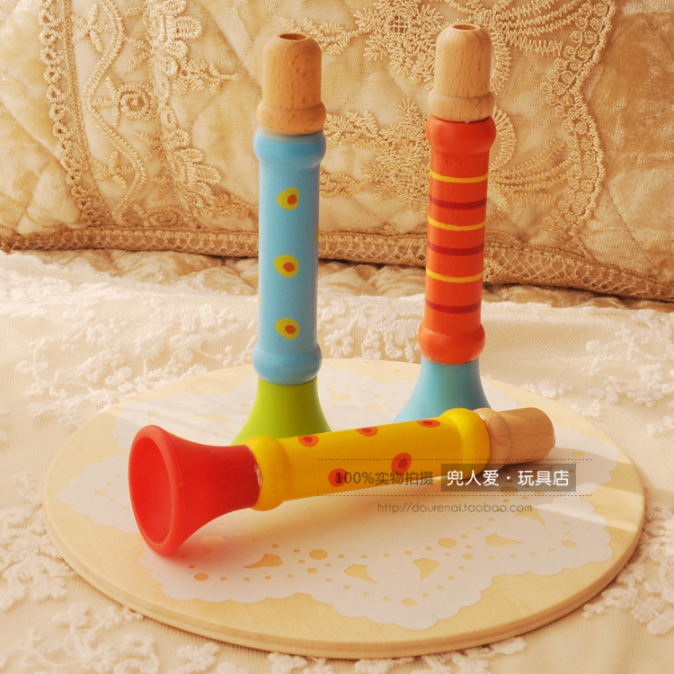 Toyslink children blow up music instrumental wood cartoon horn trumpet small horn baby playing horn