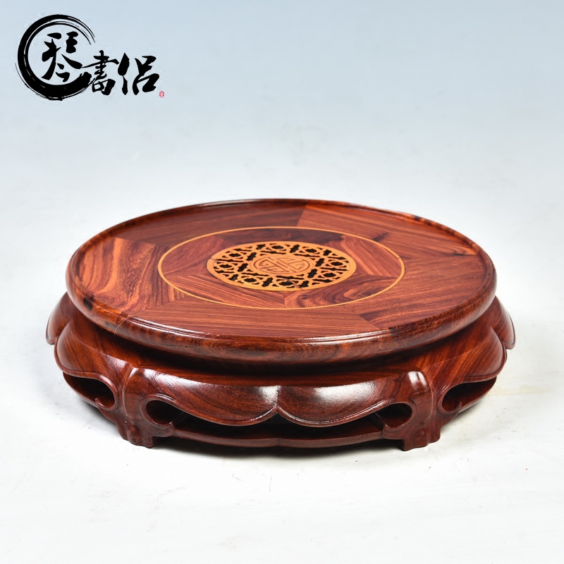 Pianology picking mahogany base round flower pot base solid wood home decoration wooden craft wooden furnishing articles