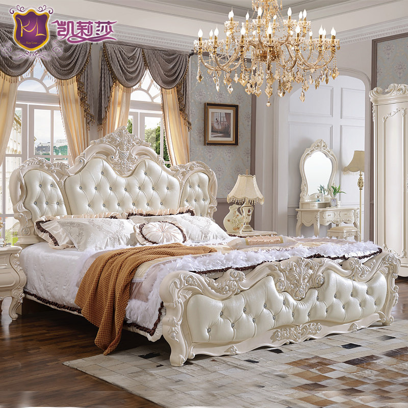 凯莉莎 欧式2米大床 法式田园成人双人床卧室三件套成套家具现货