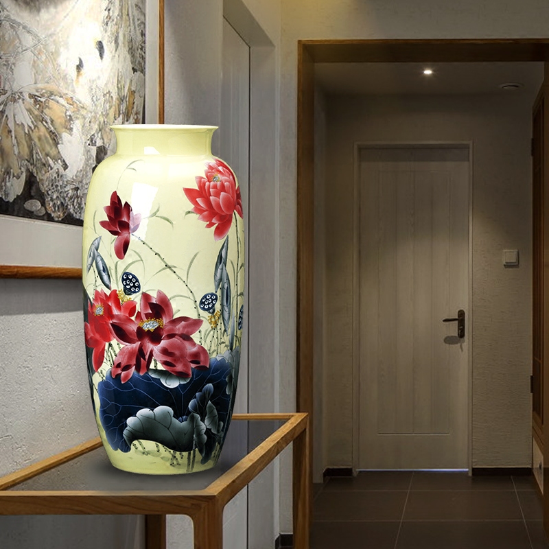 Jingdezhen ceramics vase hand - made yellow lotus pond was fragrant flower arrangement, the sitting room of Chinese style household decorative furnishing articles