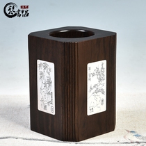 Ebony pen holder wooden plum bamboo chrysanthemum pen holder Office pen holder solid wood carving stationery wood carving articles