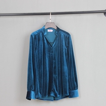 Temperament gold velvet shirt womens 2021 spring and autumn new chic loose thin stand-up collar wild long-sleeved top