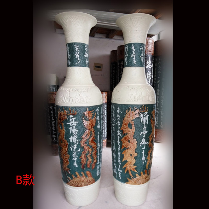 Jingdezhen carving articles articles yueyang tower and handicraftsmen is 1.8 meters high ground culture big vase