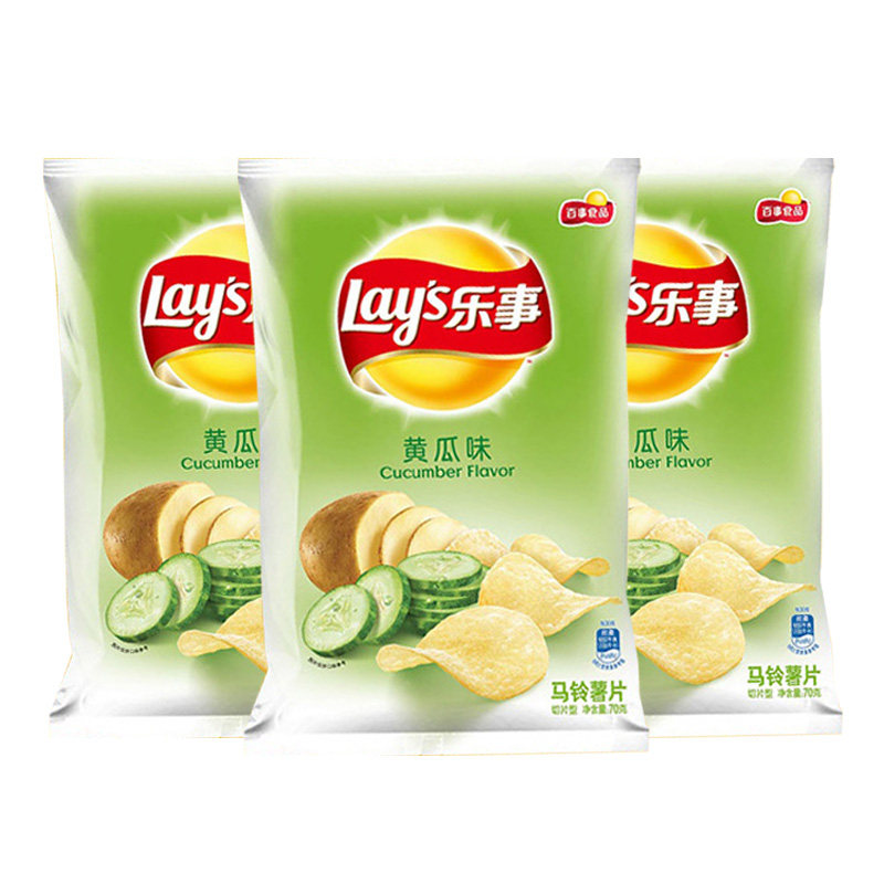 【天猫超市】lays/乐事薯片黄瓜味70g*3包出游办公休闲零食
