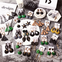 Japan and South Korea European American style retro geometric exaggerated wooden round metal large ring earrings temperament Earring Girl