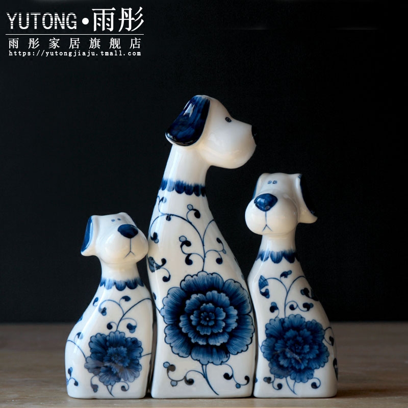 Jingdezhen ceramic dog blue and white living room home furnishing articles desktop small creative interior decoration