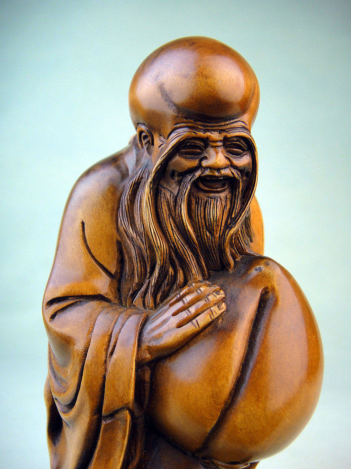 黄杨木人物寿星公雕件 南极仙翁文玩件大号140mm 蟠桃寿星翁摆件