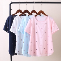 Fat mm summer 2021 belly Korean version of large size short sleeve T-shirt female loose 200kg fat sister hollow embroidered top