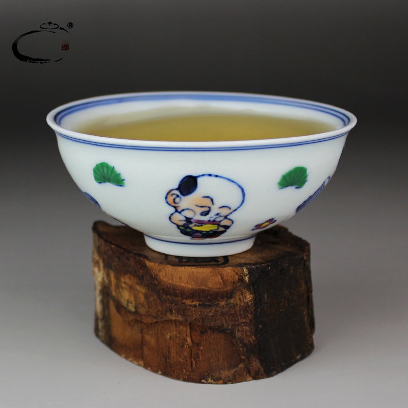 Restoring ancient ways and auspicious jingdezhen bucket color sample tea cup large blue and white porcelain cups kung fu tea set hand - made pairs of children 's use