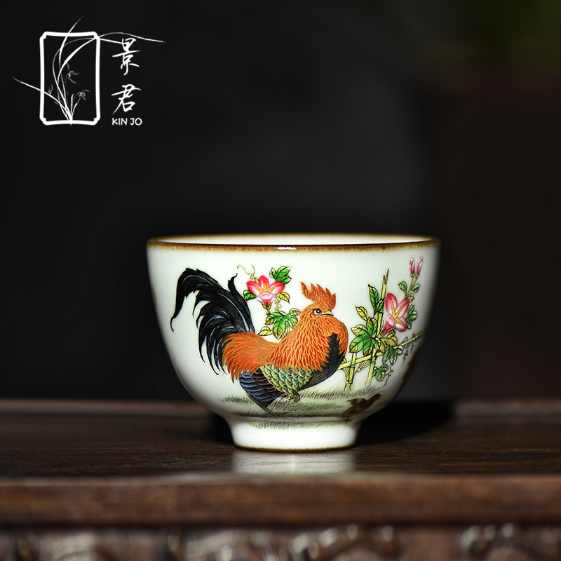 Hand your up with jingdezhen ceramic cups colored enamel kung fu tea master cup chicken cylinder cup sample tea cup customization