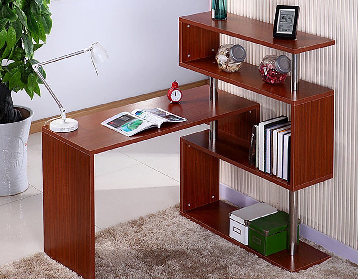 特价旋转电脑桌台式家用简约现代转角笔记本书桌带书柜组合写字台