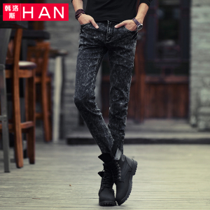 加绒黑色雪花牛仔裤