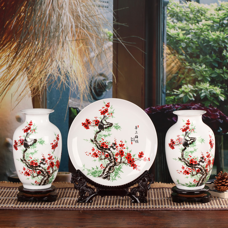 I and contracted jingdezhen ceramics vase three - piece sitting room home furnishing articles the opened a housewarming gift