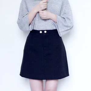 高腰短裙棉麻黑色A字中裙