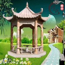 Stone carving pavilion Bluestone pavilion community villa European marble hexagonal single double stone pavilion Sunset red outdoor ornaments