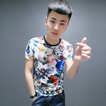 Social Youth Year Flower T-shirt round neckline Ice Silk Short Sleeve Quick Hand the same half-sleeve damp mens summer mens fashion t-shirt Korean version