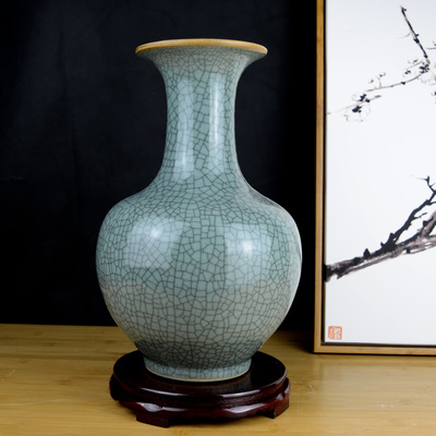 景德镇陶瓷复古中式青釉花瓶客厅玄关博古架家居装饰品工艺品摆件