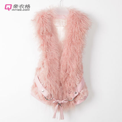 滩羊毛羊羔毛皮草马甲背心海宁女装新款2018
