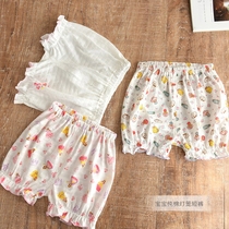 Three-piece girl Pure Cotton Bamboo Festival cage pants Children's shorts Thin money breathable Summer