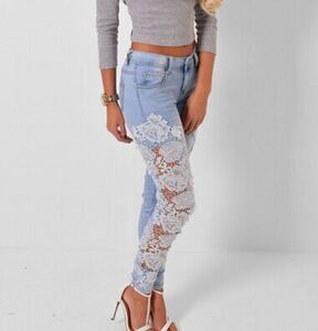 speed sell eBay hot fashion European sexy lace hollowed jeans