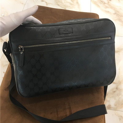 【全球识货】gucci 黑色印花logo 男士单肩斜挎包 36*24*12图片