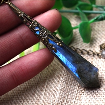 Moonlight stone pendants retro natural crystal necklace elongated lime Moonlight Blue yellow light FM novice model