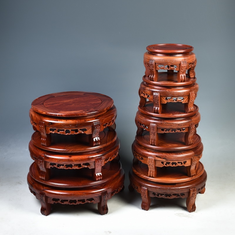 Red sandalwood round vase base miniascape of tank base base base woodcarving figure of Buddha base solid wooden frame