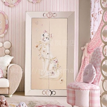 Childrens wardrobe Sliding door small wardrobe Cartoon solid wood baby wardrobe Princess Simple modern bedroom girl