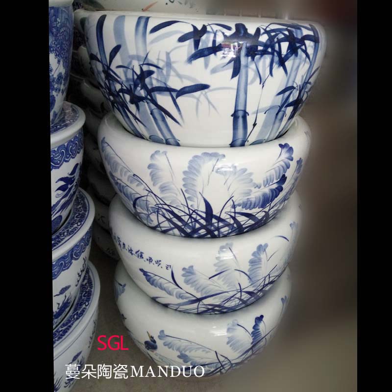 Jingdezhen hand - made jiangnan landscape ceramic porcelain expressions using large cylinder round the hall study culture vats and calligraphy cylinder