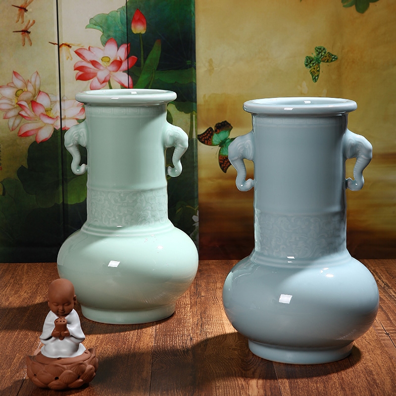 Manual powder green thick celadon ceramics glaze porcelain antique classical vase vases, flower receptacle modern furnishing articles