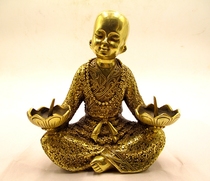 Pure copper arhat Candlestick ornaments little monk monk wax table butter lamp home Zen decoration for table Buddha supplies