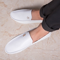 Youth white bean Bean Shoes Men Genuine Leather Soft Bottom Casual Shoes Han Edition Breathable Slob Shoes Inglén One Pedaling Lefu Shoes