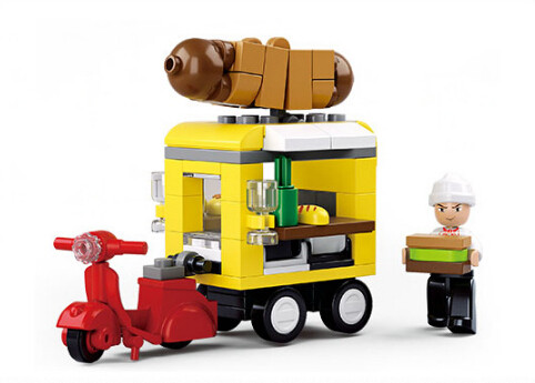 快乐小鲁班0565模拟城市热狗快餐车拼装积木幼儿园儿童益智小玩具