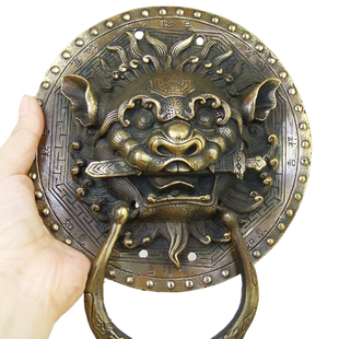 纯铜兽头门环拉手铜钉装饰铜皮大门拉手镇宅辟邪化煞门把手