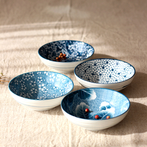 青花瓷复古手绘陶瓷浅碗